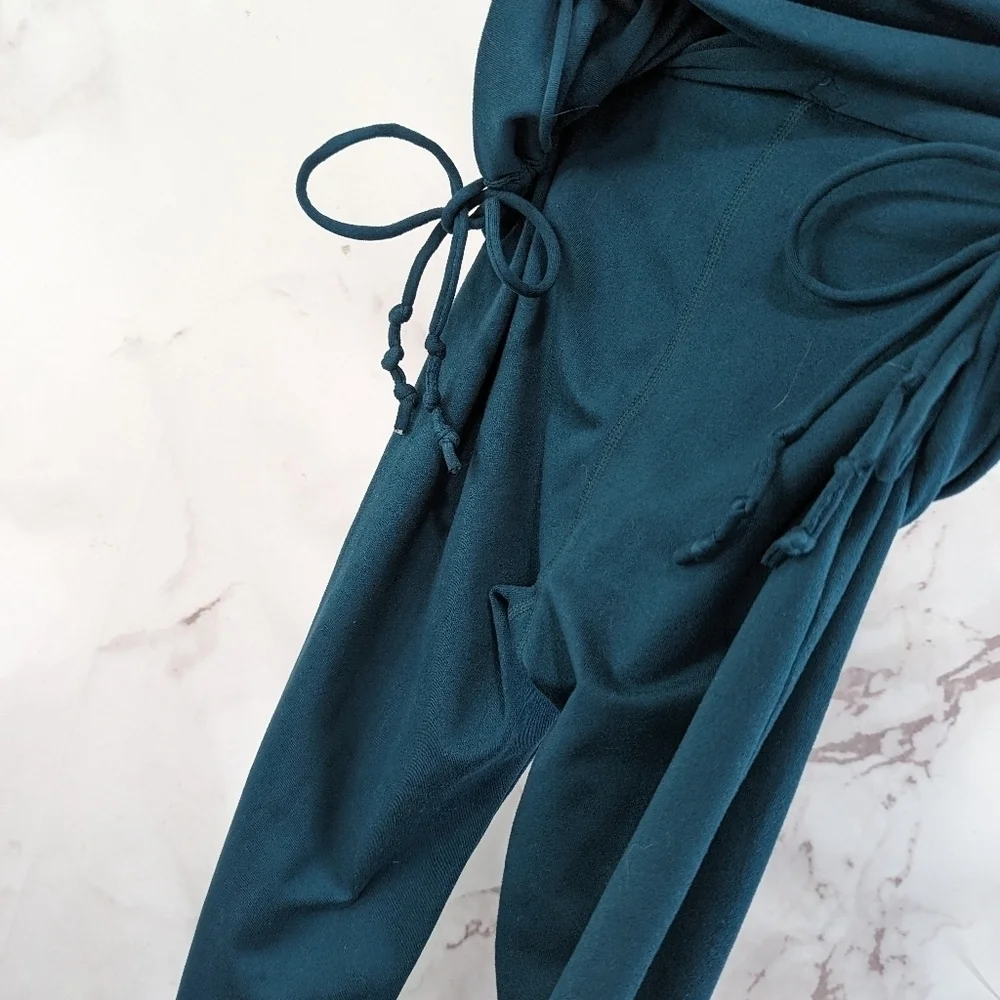 Prana Leggings Womens Small Green Foldover Waistband Ruched Crop Capri Ties - Picture 9 of 9